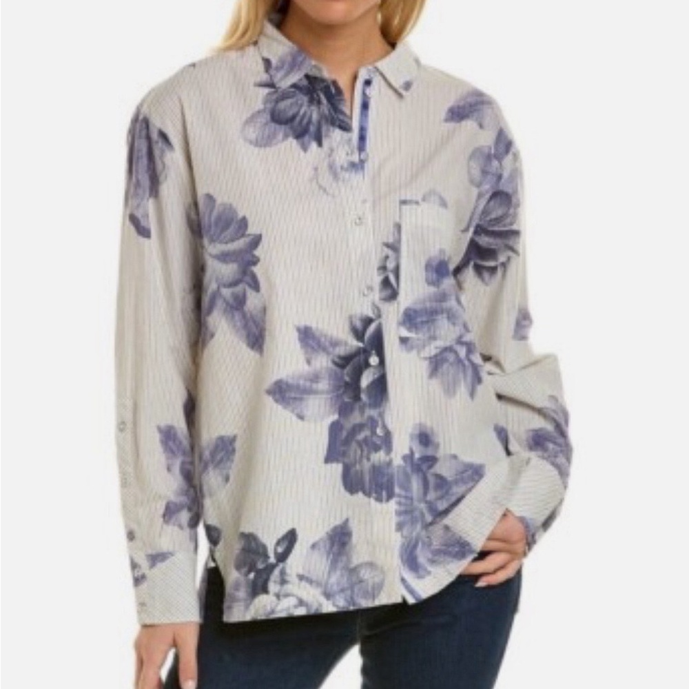 Johnny Was Delaney Floral Striped Button-Up Shirt